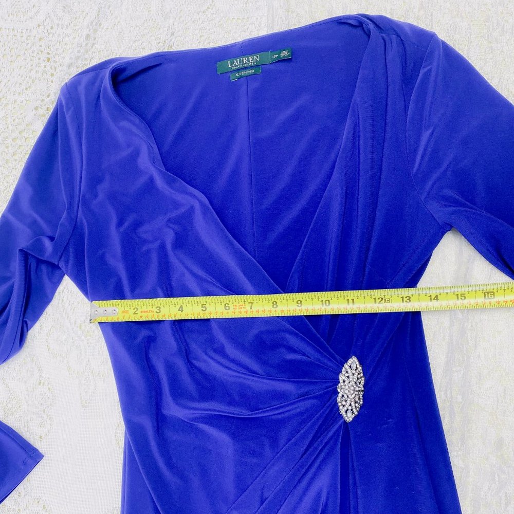 Women's Lauren Ralph Lauren Royal Blue V-neck Jersey Gown Petite Evenings Formal - Picture 10 of 14